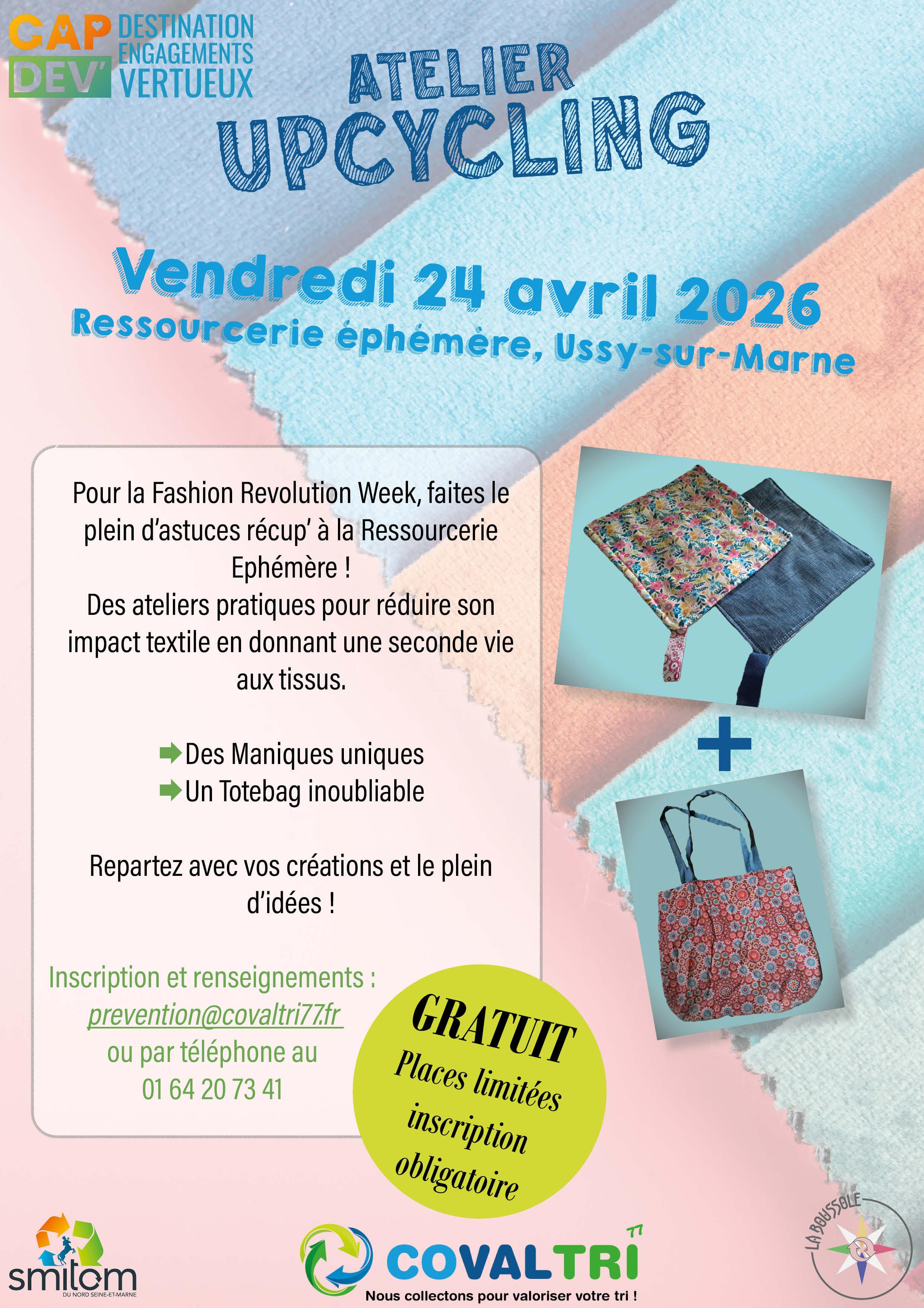 Affiche atelier upcycling - 24 avril - Ussy sur Marne